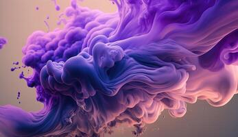 , Flowing lavender violet liquid and smoke with splashes. Bright fluid banner, 3D effect, modern macro realistic abstract background illustration, ink in water effect. photo