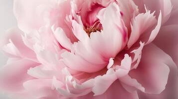 , Close up of blooming flowerbeds of peony flowers, floral textured background, spring mood. Photorealistic effect. photo