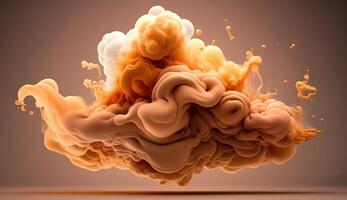 , Flowing light apricot crush smoke with splashes. Soft fluid banner, spring female mood, 3D effect, modern macro realistic abstract background illustration, ink in water effect. photo