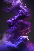 , Flowing lavender violet liquid and smoke with splashes. Bright fluid banner, 3D effect, modern macro realistic abstract vertical background illustration, ink in water effect. photo