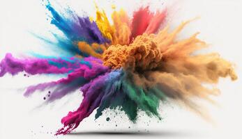 , Flowing isolated colorful sand and powder with splashes. Bright banner, 3D effect, modern macro realistic abstract background illustration, white background. photo