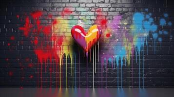 generativo ai, vistoso corazón como pintada amor símbolo en el muro, calle Arte. Derretido pintar. foto