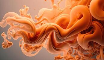 , Flowing light apricot crush smoke with splashes. Soft fluid banner, spring female mood, 3D effect, modern macro realistic abstract background illustration, ink in water effect. photo