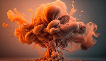 , Flowing light apricot crush smoke with splashes. Soft fluid banner, spring female mood, 3D effect, modern macro realistic abstract background illustration, ink in water effect. photo