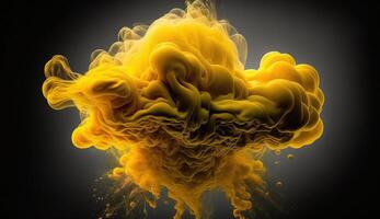 , Flowing light yellow smoke with splashes. Soft fluid banner, spring female mood, 3D effect, modern macro realistic abstract background illustration, ink in water effect. photo