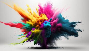 , Flowing isolated colorful sand and powder with splashes. Bright banner, 3D effect, modern macro realistic abstract background illustration, white background. photo