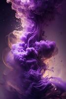 , Flowing lavender violet liquid and smoke with splashes. Bright fluid banner, 3D effect, modern macro realistic abstract vertical background illustration, ink in water effect. photo