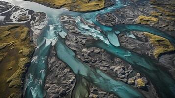 airborne picture of an icelandic stream. photo