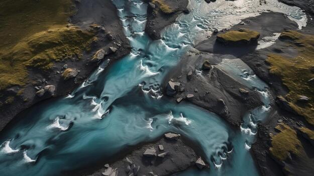 airborne picture of an icelandic stream. photo