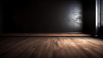 Cleanse light somber divider with shocking chiaroscuro and wooden floor. Empower establishment for thing presentation. Creative resource, photo