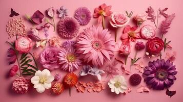 Amassed pink bloom border on pink foundation. Creative resource, photo