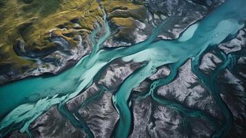 airborne picture of an icelandic stream. photo