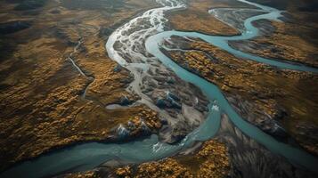 airborne picture of an icelandic stream. photo