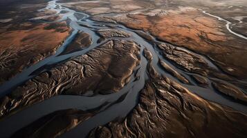 airborne picture of an icelandic stream. photo