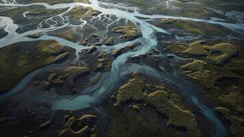 airborne picture of an icelandic stream. photo