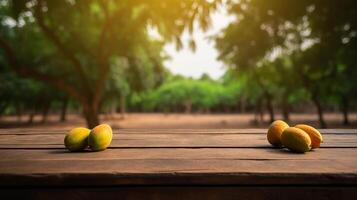 limpiar de madera mesa específico de hora como de tarde mango árbol establecimiento. creativo recurso, ai generado foto