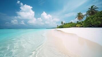 tropical Maldives island with white sandy shoreline and sea. palm. photo