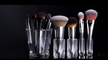 Excellence care items brushes in a glass. Clean able excellence care items brushes set. Creative resource, photo