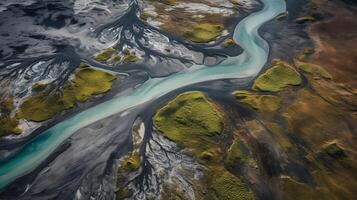 aerotransportado imagen de un islandés arroyo. ai generado foto