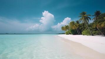 tropical Maldives island with white sandy shoreline and sea. palm. photo