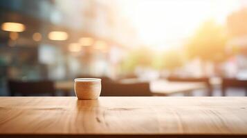 Cleanse wooden table beat with cloud burger joint establishment. Creative resource, photo
