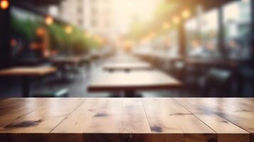 Cleanse wooden table beat with cloud burger joint establishment. Creative resource, photo