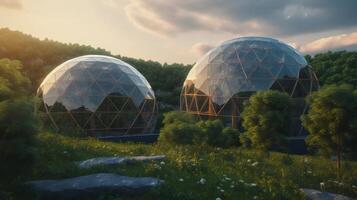 Cutting edge geodesic bend natural arrange with vegetation. photo