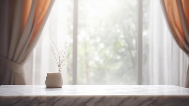 The foundation of an cleanse living room inward parts with window window embellishments is clouded behind an cleanse white marble stone tabletop. Creative resource, photo