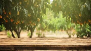 limpiar de madera mesa específico de hora como de tarde mango árbol establecimiento. creativo recurso, ai generado foto