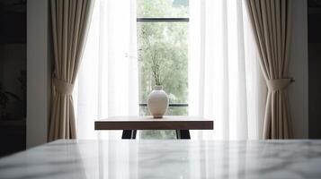 The foundation of an cleanse living room internal parts with window window embellishments is clouded behind an cleanse white marble stone tabletop. Creative resource, photo