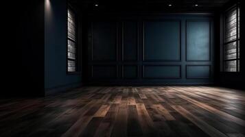 Cleanse light somber divider with shocking chiaroscuro and wooden floor. Facilitate establishment for thing presentation. Creative resource, photo