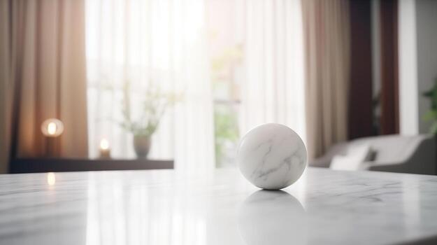The establishment of an cleanse living room inward parts with window window embellishments is clouded behind an cleanse white marble stone tabletop. Creative resource, photo