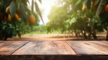 limpiar de madera mesa especial de hora como de tarde mango árbol base. creativo recurso, ai generado foto