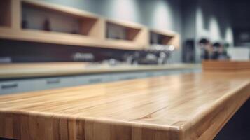 Cleanse wooden counter with clouded work out center in foundation. For montage your thing show. Creative resource, photo