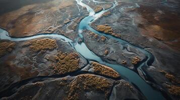 airborne picture of an icelandic stream. photo