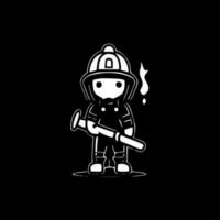 Firefighter, Black and White Vector illustration