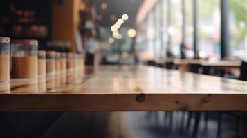 Table with cleanse space for things in cafe shop on Cloud foundation. Creative resource, photo