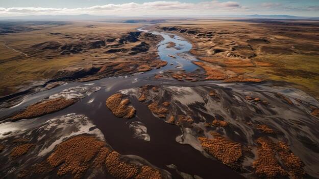 airborne picture of an icelandic stream. photo