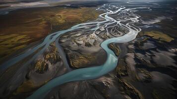 airborne picture of an icelandic stream. photo