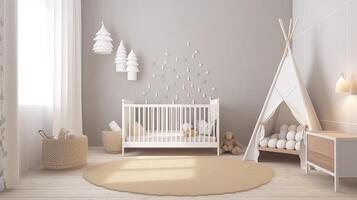 Show day energize nursery room in scandinavian shape. Creative resource, photo