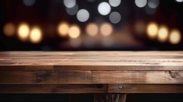 Cleanse wooden table beat with out of center lights bokeh common farmhouse kitchen establishment. Creative resource, photo