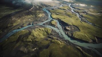 airborne picture of an icelandic stream. photo