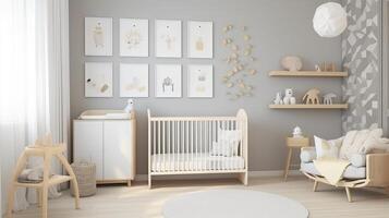 Appear day energize nursery room in scandinavian shape. Creative resource, photo