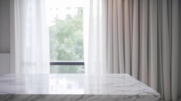 The foundation of an cleanse living room inside parts parts parts with window window embellishments is clouded behind an cleanse white marble stone tabletop. Creative resource, photo