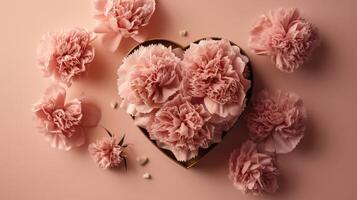 A astonishing Mother's Day favoring course of activity. Best see photo of pink carnations, and paper hearts organized on a pastel pink establishment. Creative resource,