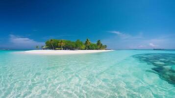 tropical Maldives island with white sandy shoreline and ocean. palm. photo