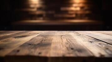 Cleanse wooden table beat with out of center lights bokeh common farmhouse kitchen establishment. Creative resource, photo