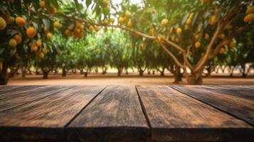 limpiar de madera mesa específico de hora como de tarde mango árbol establecimiento. creativo recurso, ai generado foto