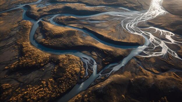 airborne picture of an icelandic stream. photo