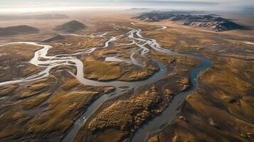 airborne picture of an icelandic stream. photo